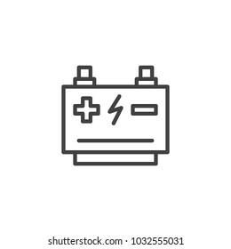 Car battery outline icon. linear style sign for mobile concept and web design. Accumulator rechargeable simple line vector icon. Symbol, logo illustration. Pixel perfect vector graphics