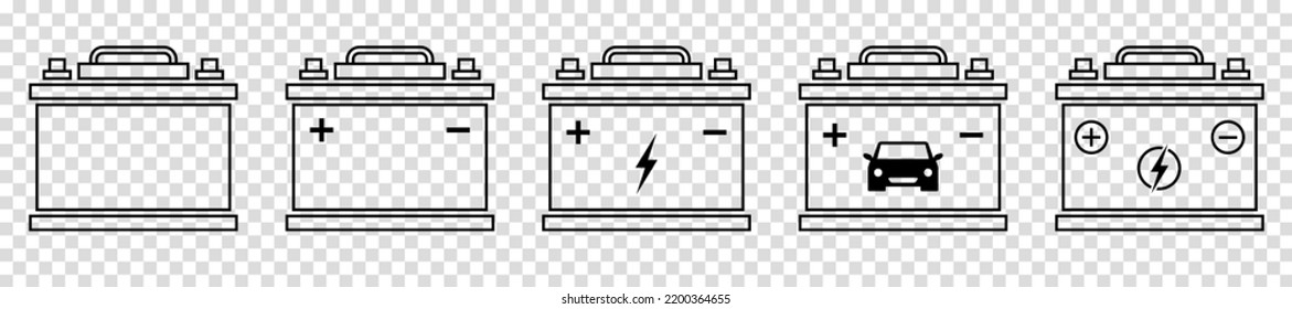 Car battery outline icons. Vector illustration isolated on transparent background