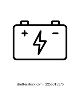 Icono del vector de contorno de la batería del coche aislado en fondo blanco. Icono de línea de la batería del automóvil para diseño web, móvil y ui
