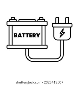 car battery with plug outline illustration on white background doodle