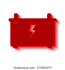 Batería del coche y sombra roja sobre un fondo blanco, signo de diseño, ilustración vectorial