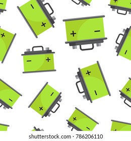 Car battery seamless pattern background. Business flat vector illustration. Auto accumulator battery energy power symbol pattern.