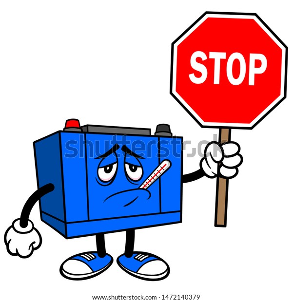 Car Battery Sick Stop Sign Cartoon Stock Vector (Royalty Free ...