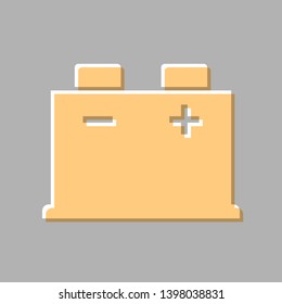Car battery sign. Emboss effect with light orange icon on gray background.