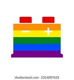 Car battery sign. Rainbow gay LGBT rights colored Icon at white Background. Illustration.