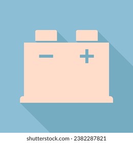 Car battery sign. Unbleached silk Icon with very long shadow at dark sky blue background. Illustration.
