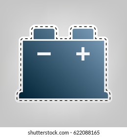 Car battery sign. Vector. Blue icon with outline for cutting out at gray background.