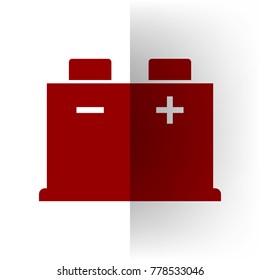 Car battery sign. Vector. Bordo icon on white bending paper background.