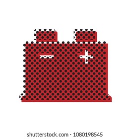 Car battery sign. Vector. Brown icon with shifted black circle pattern as duplicate at white background. Isolated.