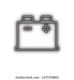 Car battery sign. Vector. Double contour black icon with soft shadow at white background. Isolated.