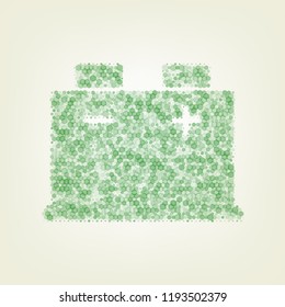 Car battery sign. Vector. Green hexagon rastered icon and noised opacity and size at light green background with central light.