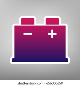 Car battery sign. Vector. Purple gradient icon on white paper at gray background.