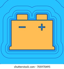 Car battery sign. Vector. Sand color icon with black contour and equidistant blue contours like field at sky blue background. Like waves on map - island in ocean or sea.