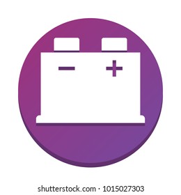 Car battery sign. Vector. White icon with flat shadow on purpureus circle at white background. Isolated.
