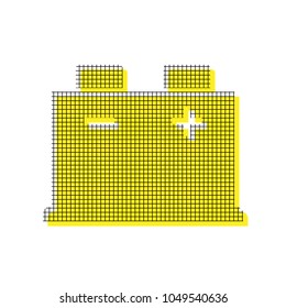Car battery sign. Vector. Yellow icon with square pattern duplicate at white background. Isolated.