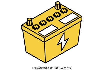 Car battery simple isometric line icon with terminals and handles, Vector Illustration