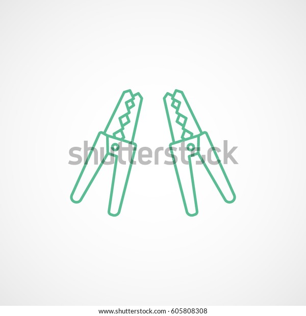Car\
Battery Terminal Green Line Icon On White\
Background