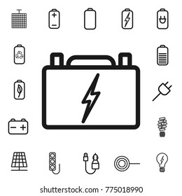 car battery. thin line battery, charging, energy icon set