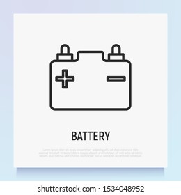 Car battery thin line icon. Modern vector illustration of accumulator.