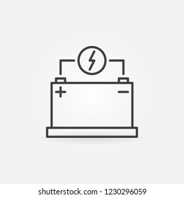 Car battery vector concept outline icon. Accumulator symbol in thin line style