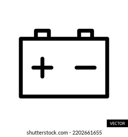 Icono vectorial de la batería del coche en diseño de estilo de línea para el diseño del sitio web, aplicación, interfaz de usuario, aislado en fondo blanco. Trazo editable. Ilustración vectorial EPS 10.