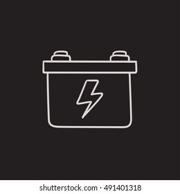 Car battery vector sketch icon isolated on background. Hand drawn Car battery icon. Car battery sketch icon for infographic, website or app.