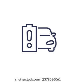 car battery warning line icon on white