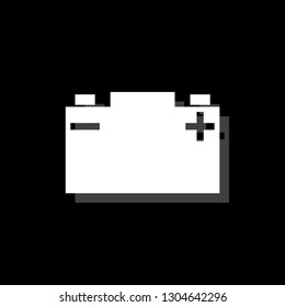Car Battery. White flat simple icon with shadow