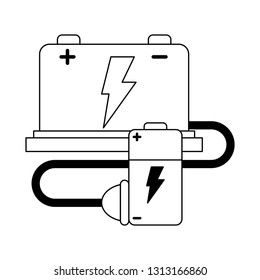 car battery and wire with plug black and white