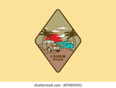 Car in the beach illustration drawing design