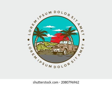 Car in the beach illustration drawing design