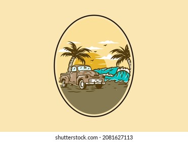 Car in the beach illustration drawing design
