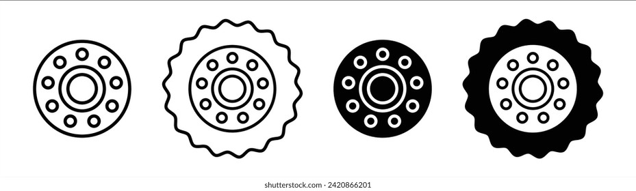 Car bearing set in black and white color. Car bearing simple flat icon vector