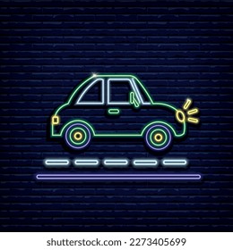 Car beetle signboard neon, vector image, icon, logo.