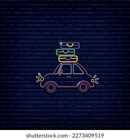 Car beetle signboard neon, vector image, icon, logo.