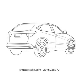 Un coche desde detrás del punto de vista en formato negro y blanco y vectorial.