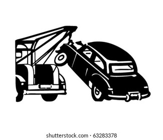 Car Being Towed - Retro Clipart Illustration