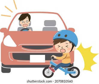 Car and bicycle boy accident while driving