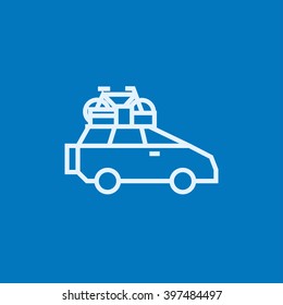 Car with bicycle mounted to the roof line icon.