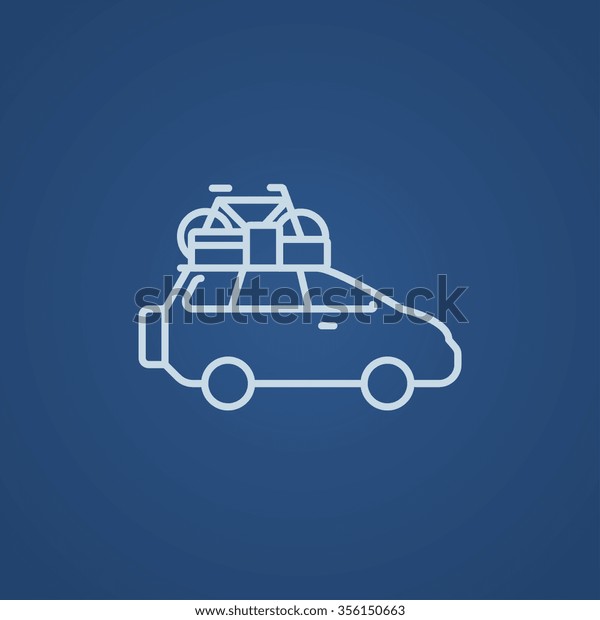 Car with bicycle mounted to the roof line\
icon for web, mobile and infographics. Vector light blue icon\
isolated on blue\
background.