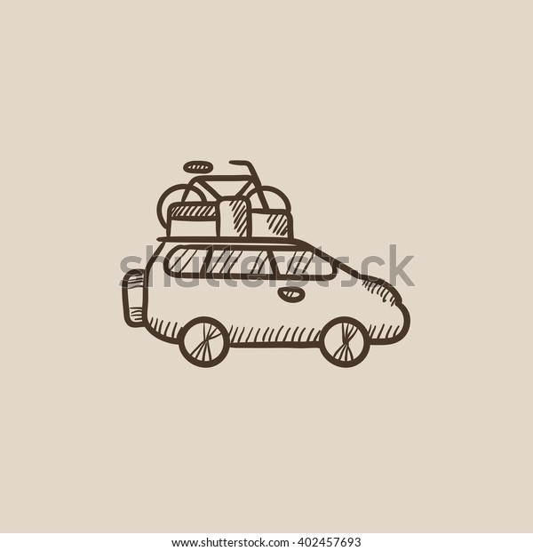 Car with\
bicycle mounted to the roof sketch\
icon.