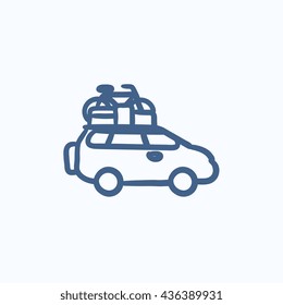 Car with bicycle mounted to the roof vector sketch icon isolated on background. Hand drawn Car with bicycle mounted to roof icon. Car with bicycle on roof sketch icon for infographic, website or app.
