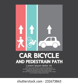 Car, Bicycle and Pedestrian Path Vector Illustration