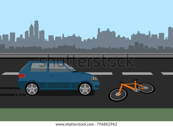 car and bicycle road accident, automobile hitting\
bicycle on the street 