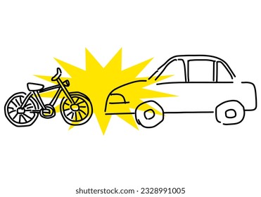 car and bicycle traffic accident hand drawing illustration, vector