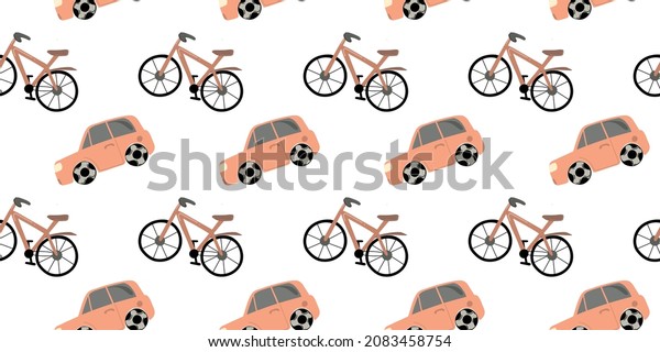 Car and\
bike seamless pattern. Background, texture.\
Design for paper,\
cover, fabric, interior decor and other users.\
