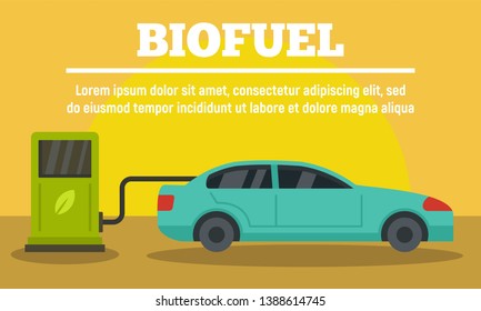 Car at biofuel station concept banner. Flat illustration of car at biofuel station vector concept banner for web design
