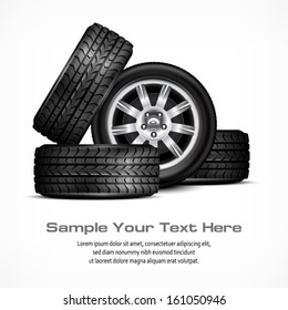 Car black new wheels on white background, vector illustration