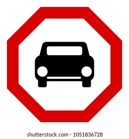 Car black on white background, red sign, vector