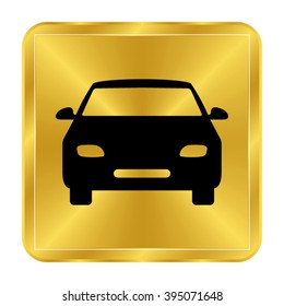 Car - black vector  icon; gold button